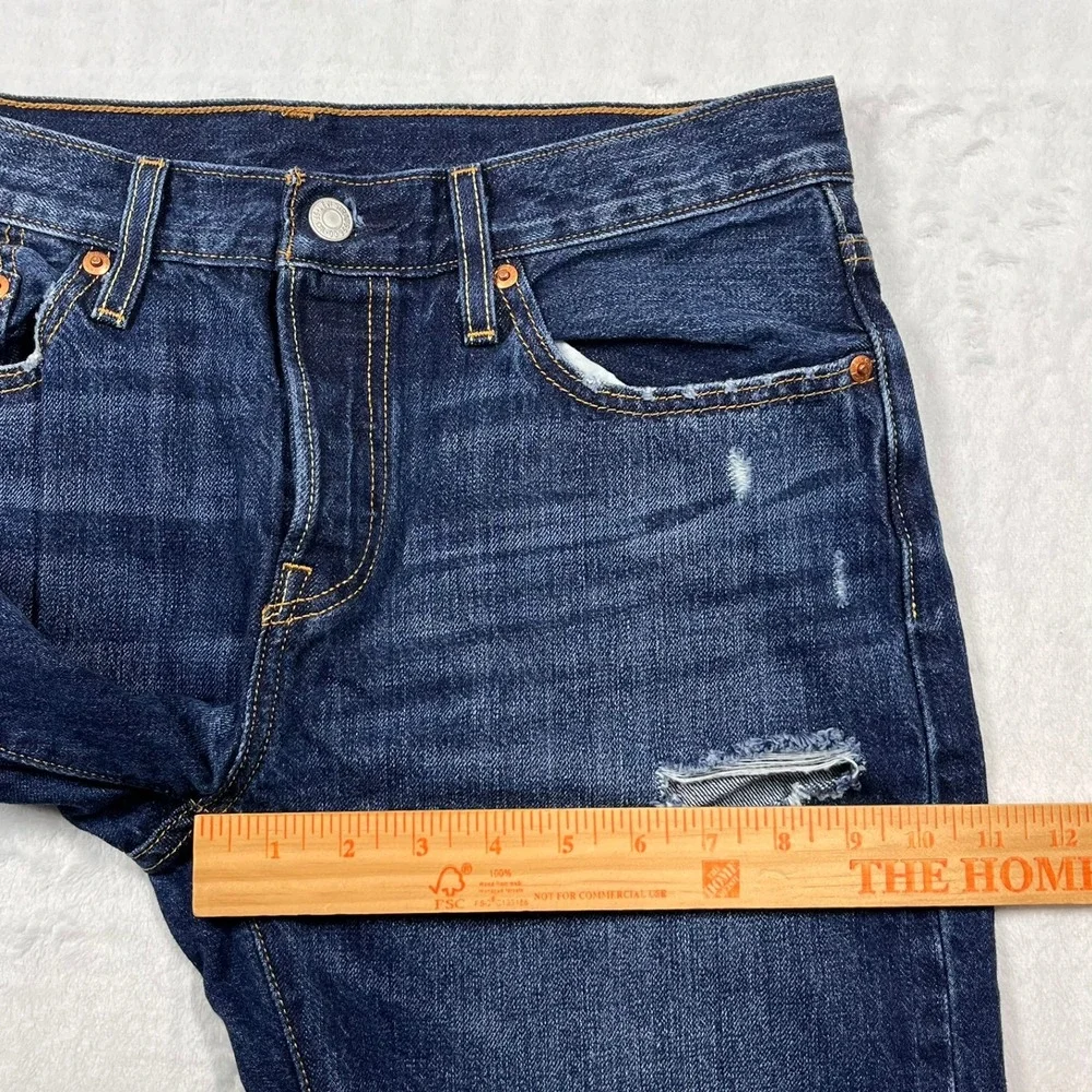 Levi's 501 T Tapered Jeans Men's 31x28 Dark Wash Distressed Denim Button Fly